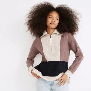 NWT Madewell Glenbrook Half-Zip Pullover Sweater in Colorblock Size Small